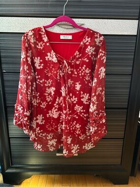 Bailey 44 Red Floral Tie-Front Blouse